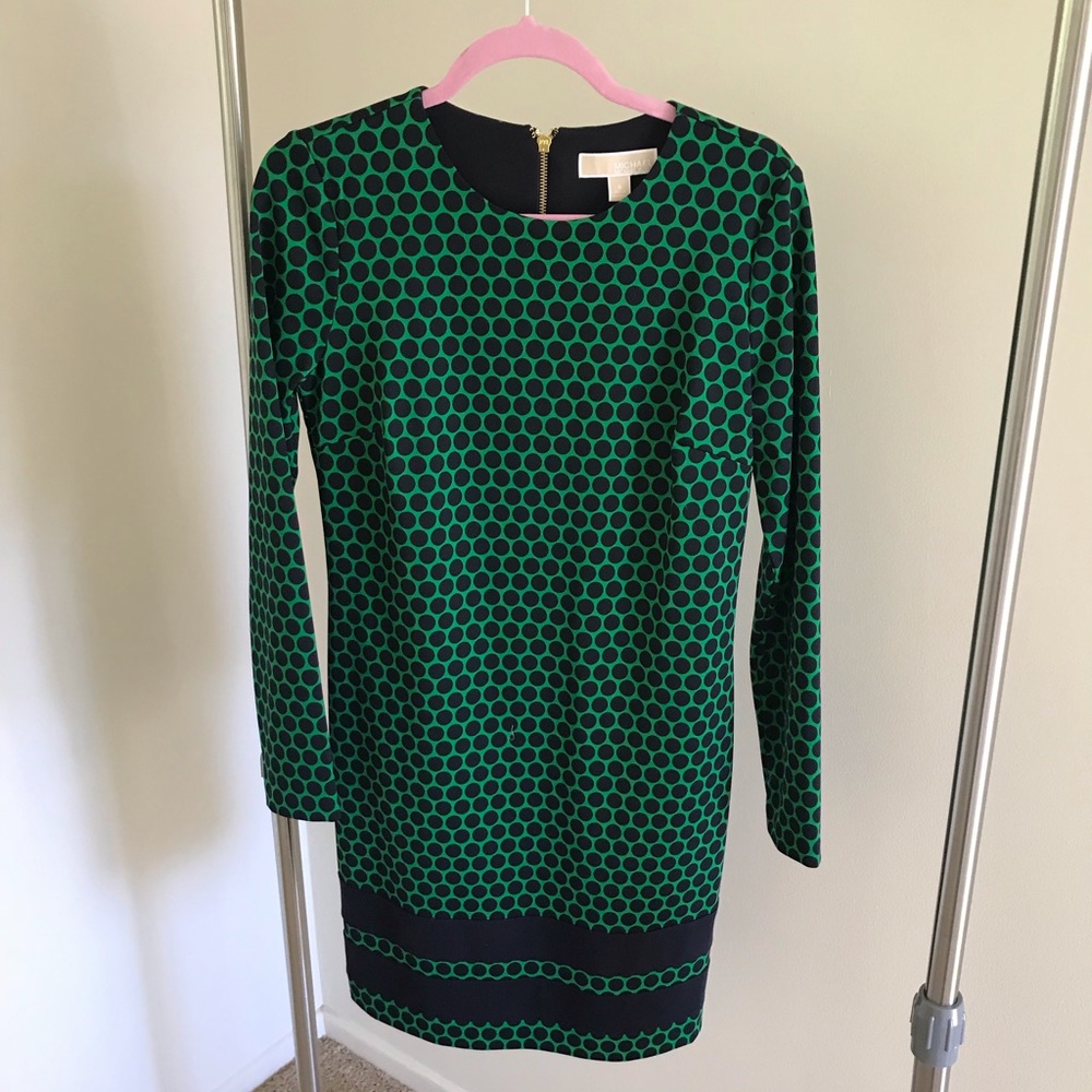 Michael Kors Navy & Green Polka Dot Dress, Sz 6